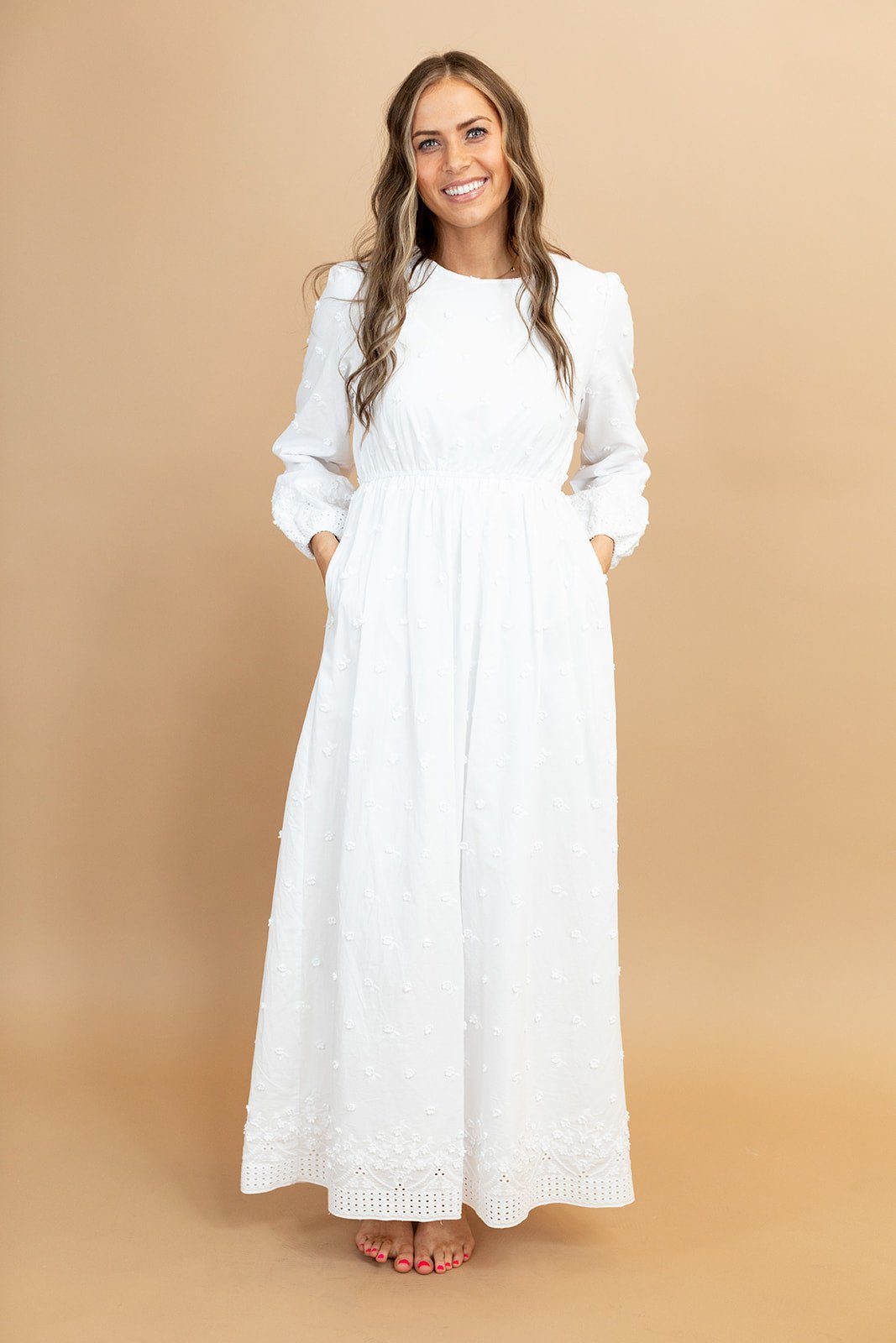 Bonnie Eyelet Temple Dress — white eyelet LDS temple dress, view 5