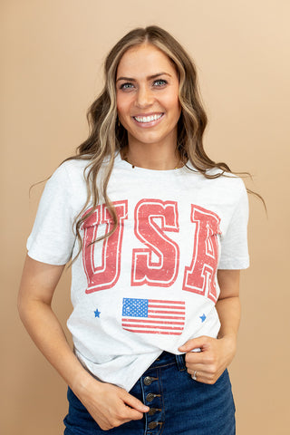 USA Graphic Tee in Ash