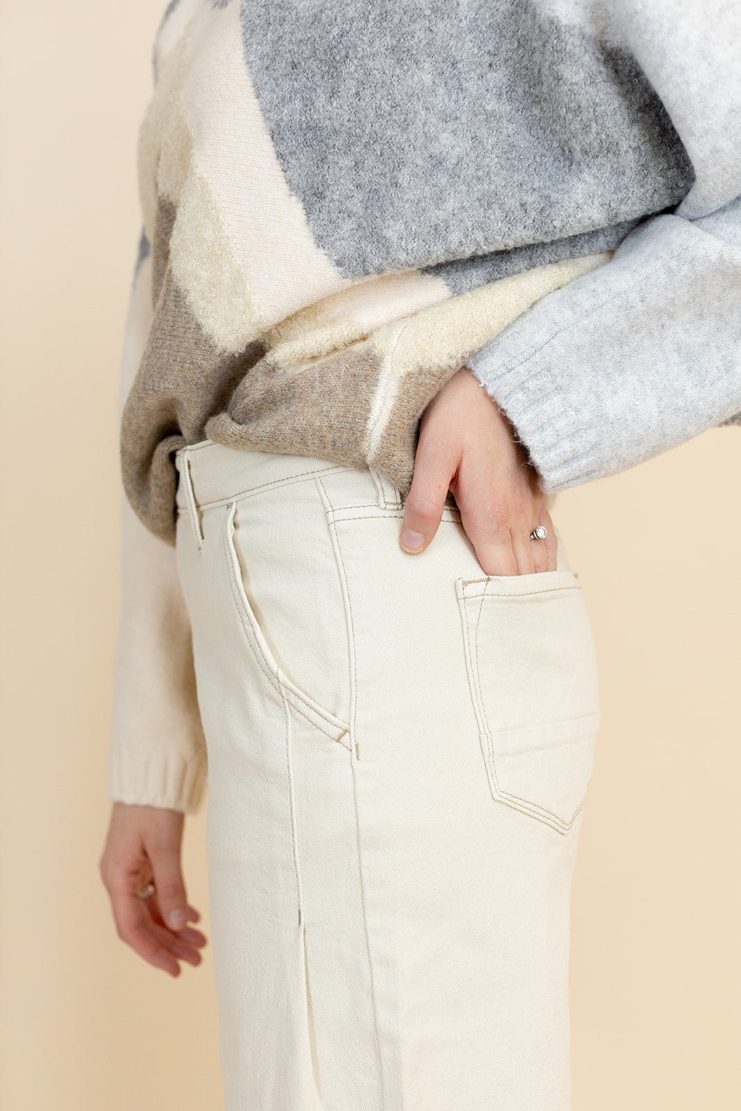 Jovi High Rise Wide Leg Cream Jeans