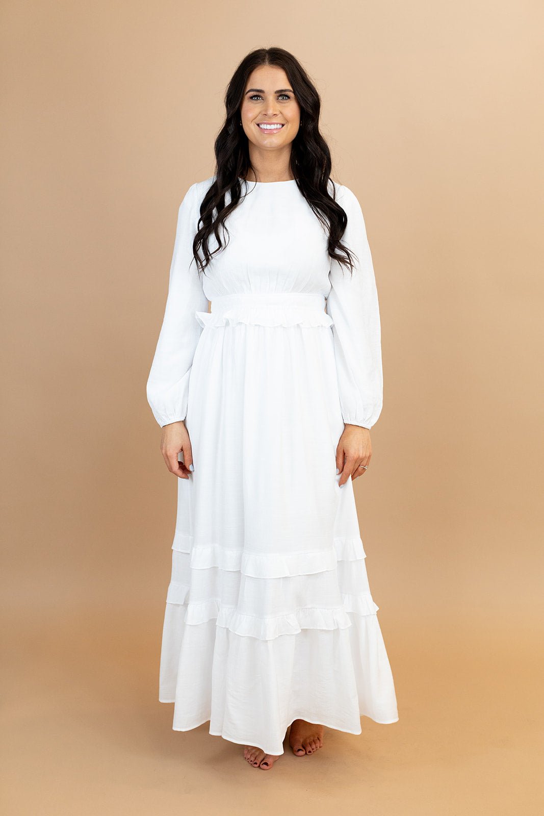 Amelia Tiered Temple Dress — white LDS temple dress, view 2