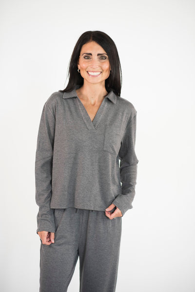 Shanda Ribbed Set in Charcoal