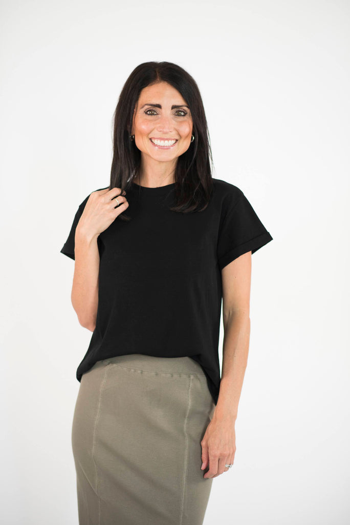 Barry Cuffed Sleeve Top in Black