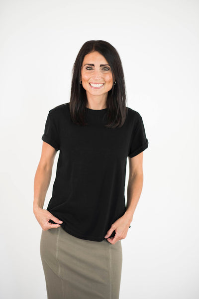 Barry Cuffed Sleeve Top in Black