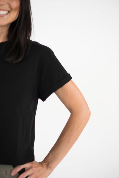 Barry Cuffed Sleeve Top in Black