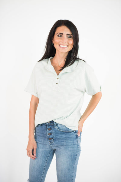 Wren Stripe Top in Ivory & Sage