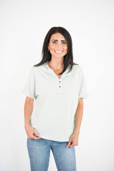 Wren Stripe Top in Ivory & Sage