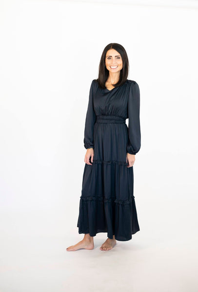 Angelica Satin Dress in Navy