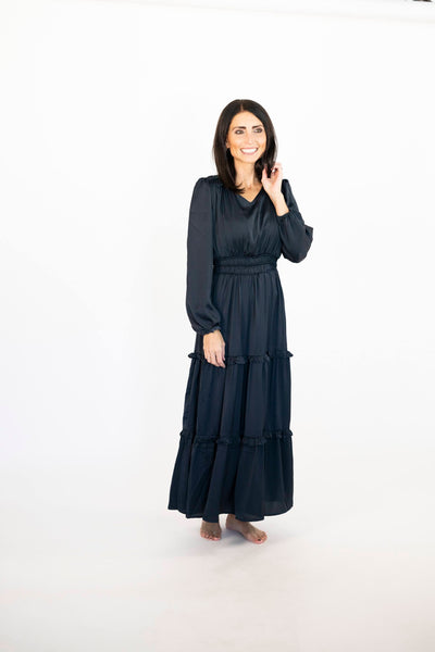 Angelica Satin Dress in Navy