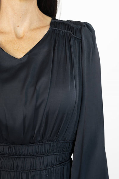Angelica Satin Dress in Navy