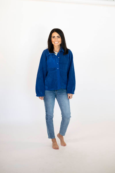 Eliza Sherpa Jacket in Royal Blue