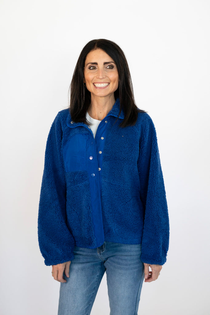 Eliza Sherpa Jacket in Royal Blue