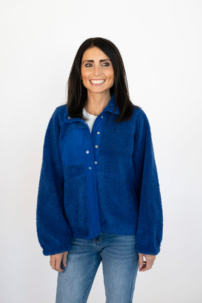 Eliza Sherpa Jacket in Royal Blue