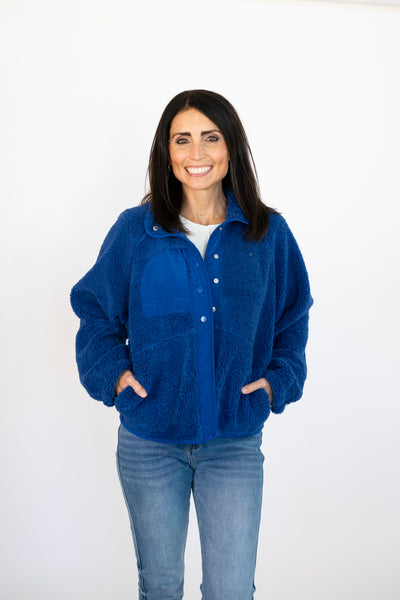 Eliza Sherpa Jacket in Royal Blue