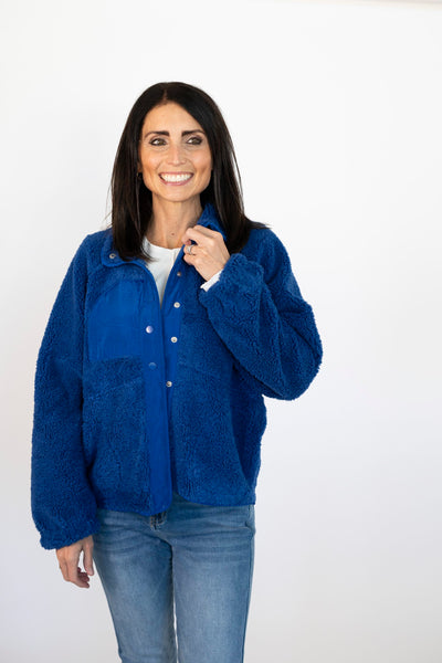 Eliza Sherpa Jacket in Royal Blue