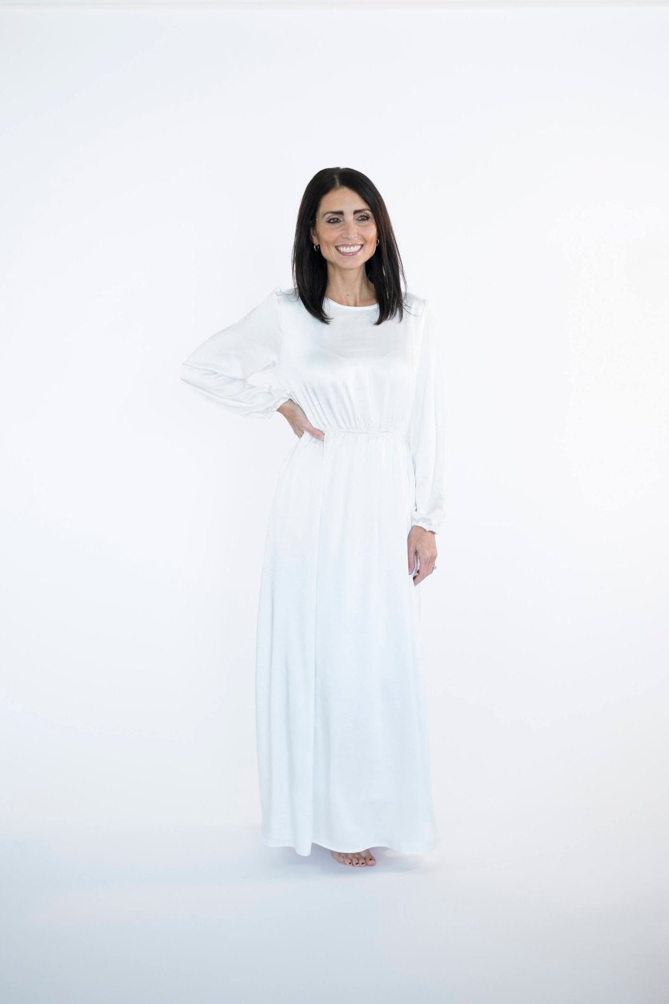 Satin Temple Dress — white satin LDS temple dress, view 3