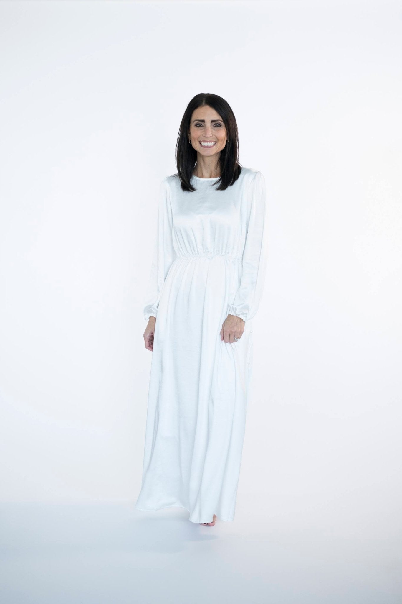 Satin Temple Dress — white satin LDS temple dress, view 4