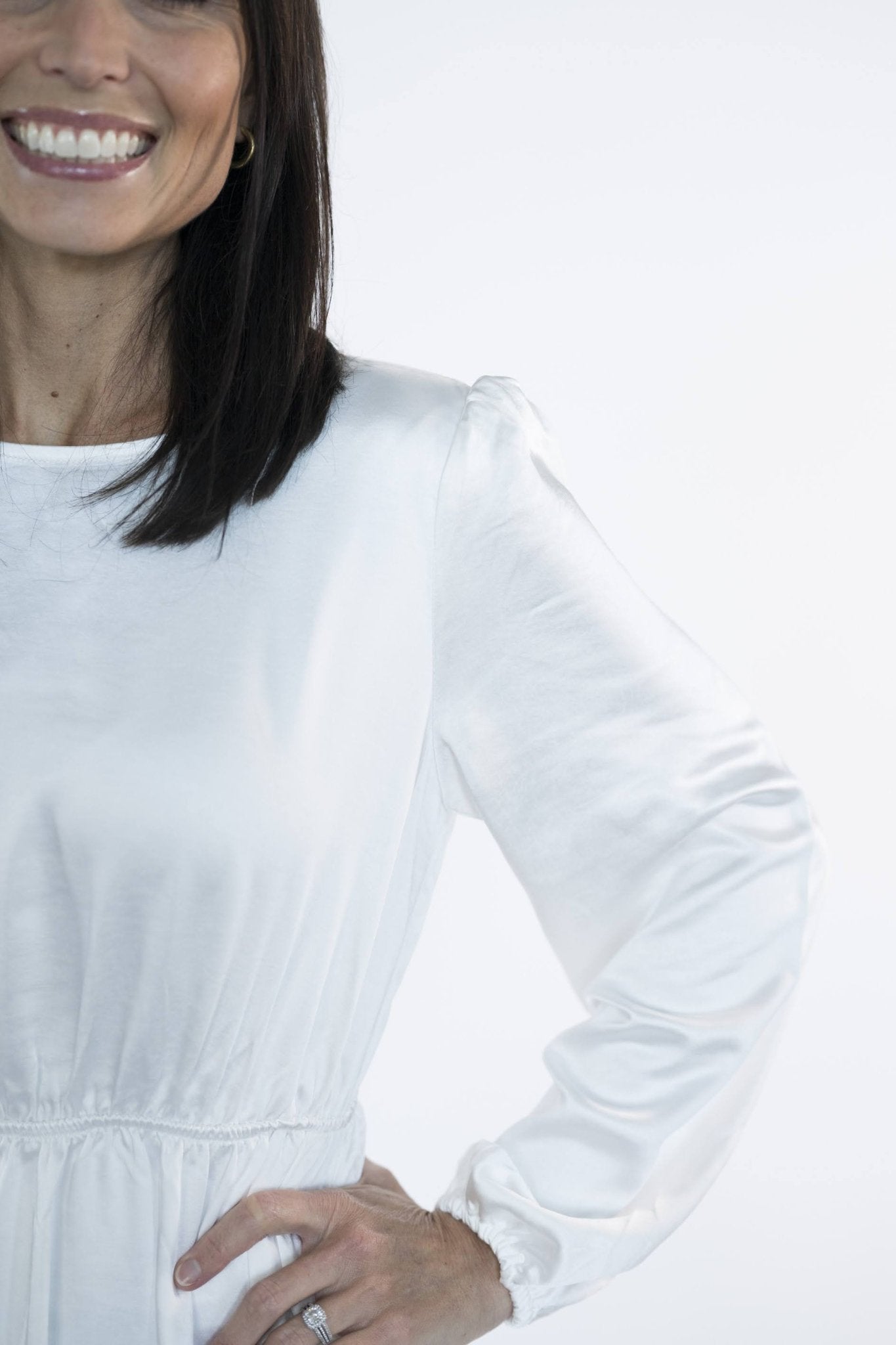 Satin Temple Dress — white satin LDS temple dress, view 6