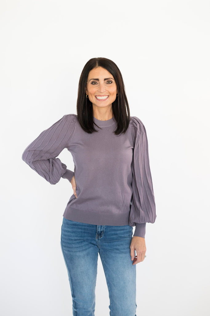 Beckie Ribbed Sleeve Sweater in Crushed Grape