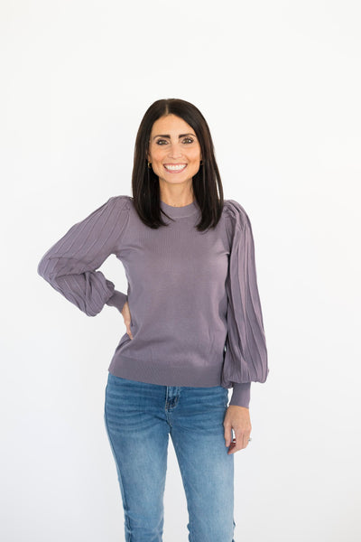 Beckie Ribbed Sleeve Sweater in Crushed Grape