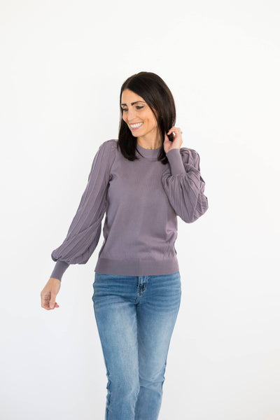 Beckie Ribbed Sleeve Sweater in Crushed Grape