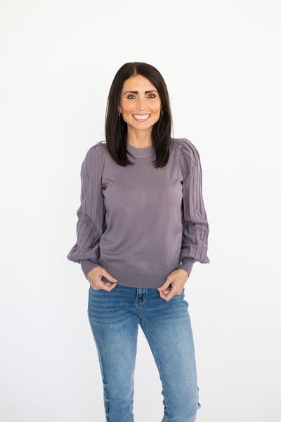 Beckie Ribbed Sleeve Sweater in Crushed Grape
