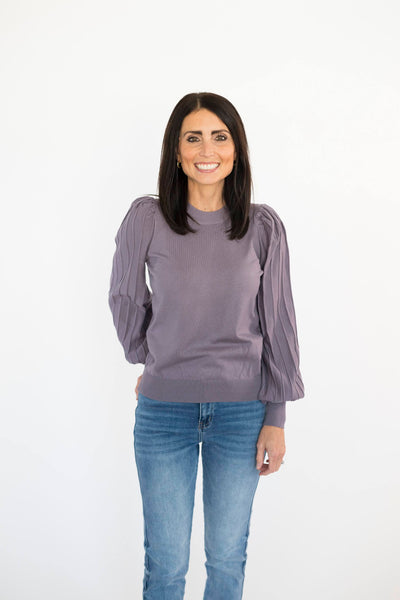 Beckie Ribbed Sleeve Sweater in Crushed Grape
