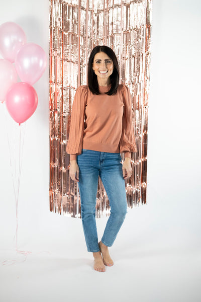 Beckie Ribbed Sleeve Sweater in Honey Ginger