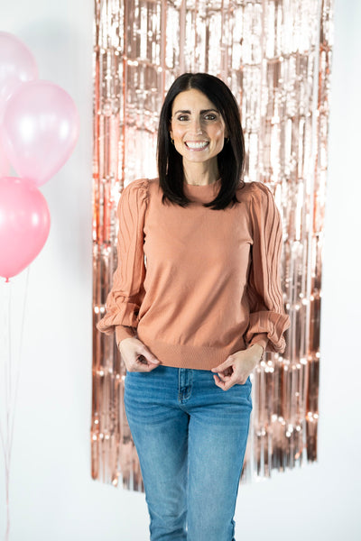 Beckie Ribbed Sleeve Sweater in Honey Ginger
