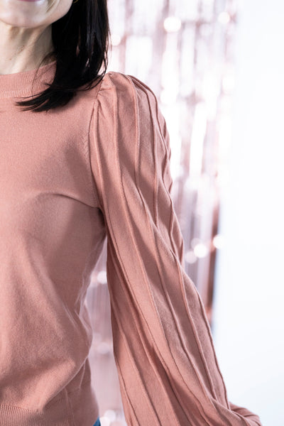 Beckie Ribbed Sleeve Sweater in Honey Ginger