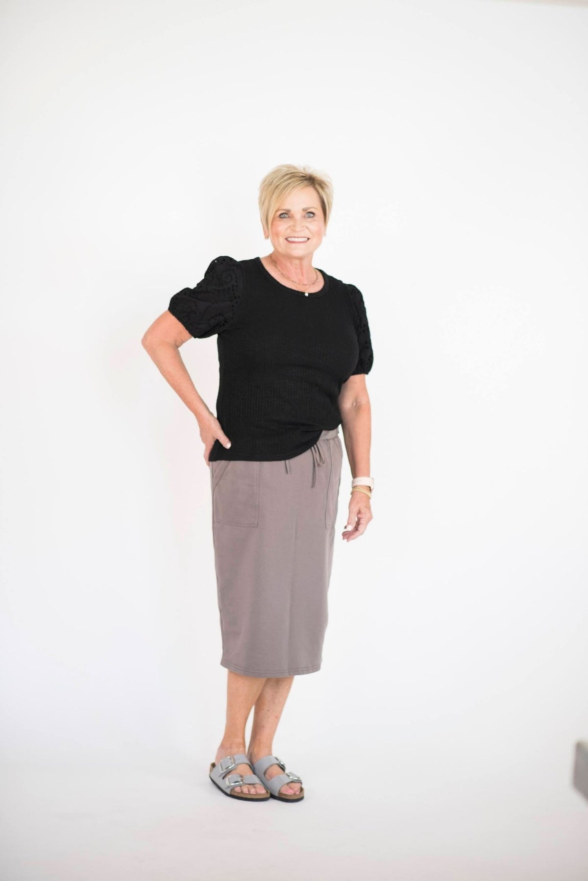 Bailey Eyelet Sleeve Top in Black