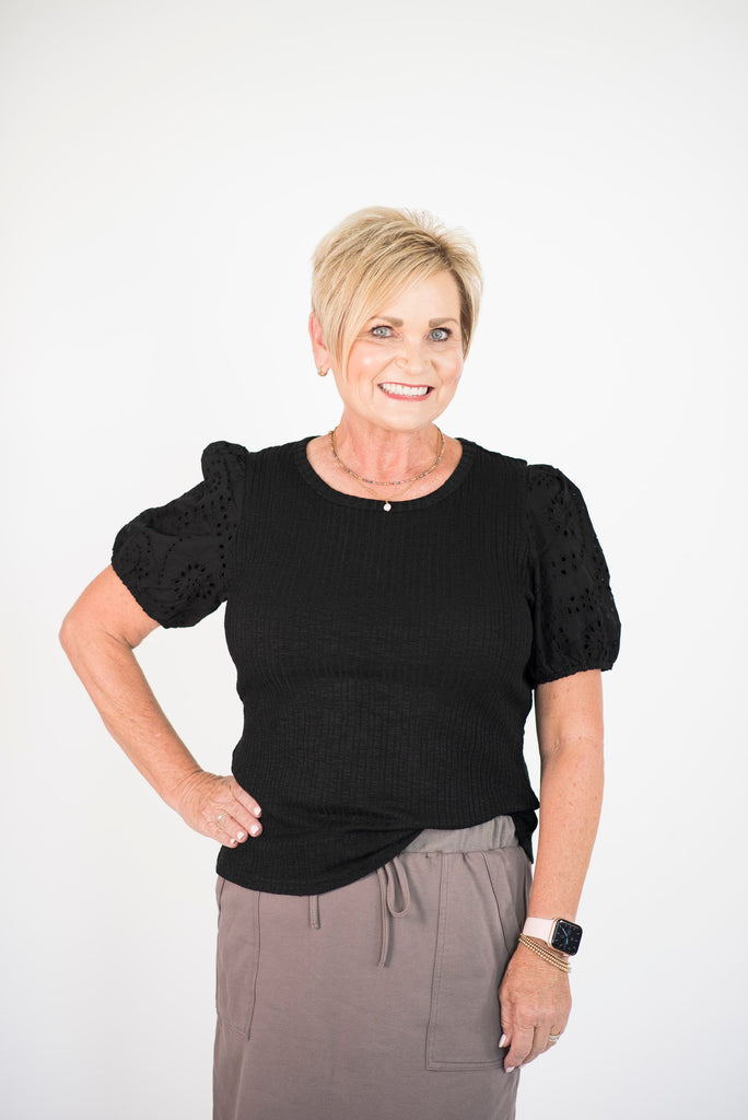 Bailey Eyelet Sleeve Top in Black