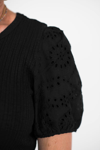 Bailey Eyelet Sleeve Top in Black