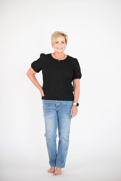 Bailey Eyelet Sleeve Top in Black