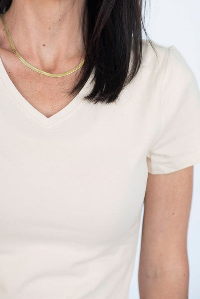 Terra V Neck Tee in Cream