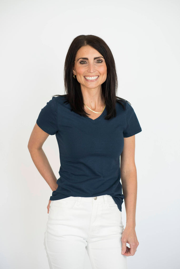 Terra V Neck Tee in Navy