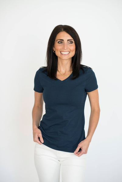 Terra V Neck Tee in Navy
