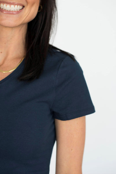 Terra V Neck Tee in Navy