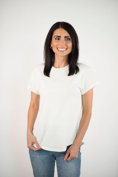 Barry Cuffed Sleeve Top in White