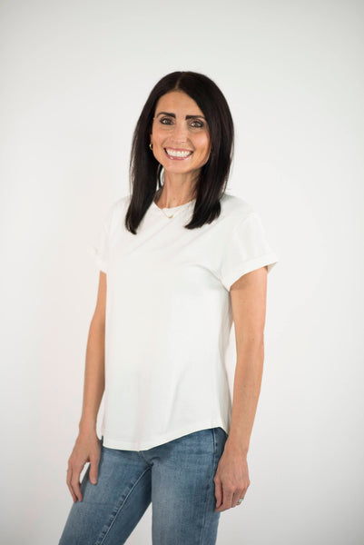 Barry Cuffed Sleeve Top in White