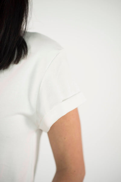 Barry Cuffed Sleeve Top in White