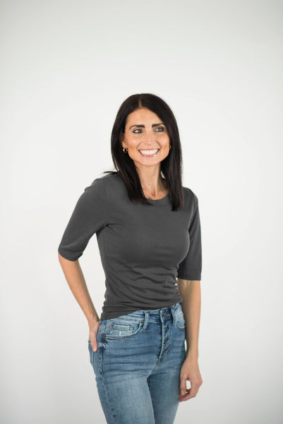 Trish Ribbed Top in Charcoal