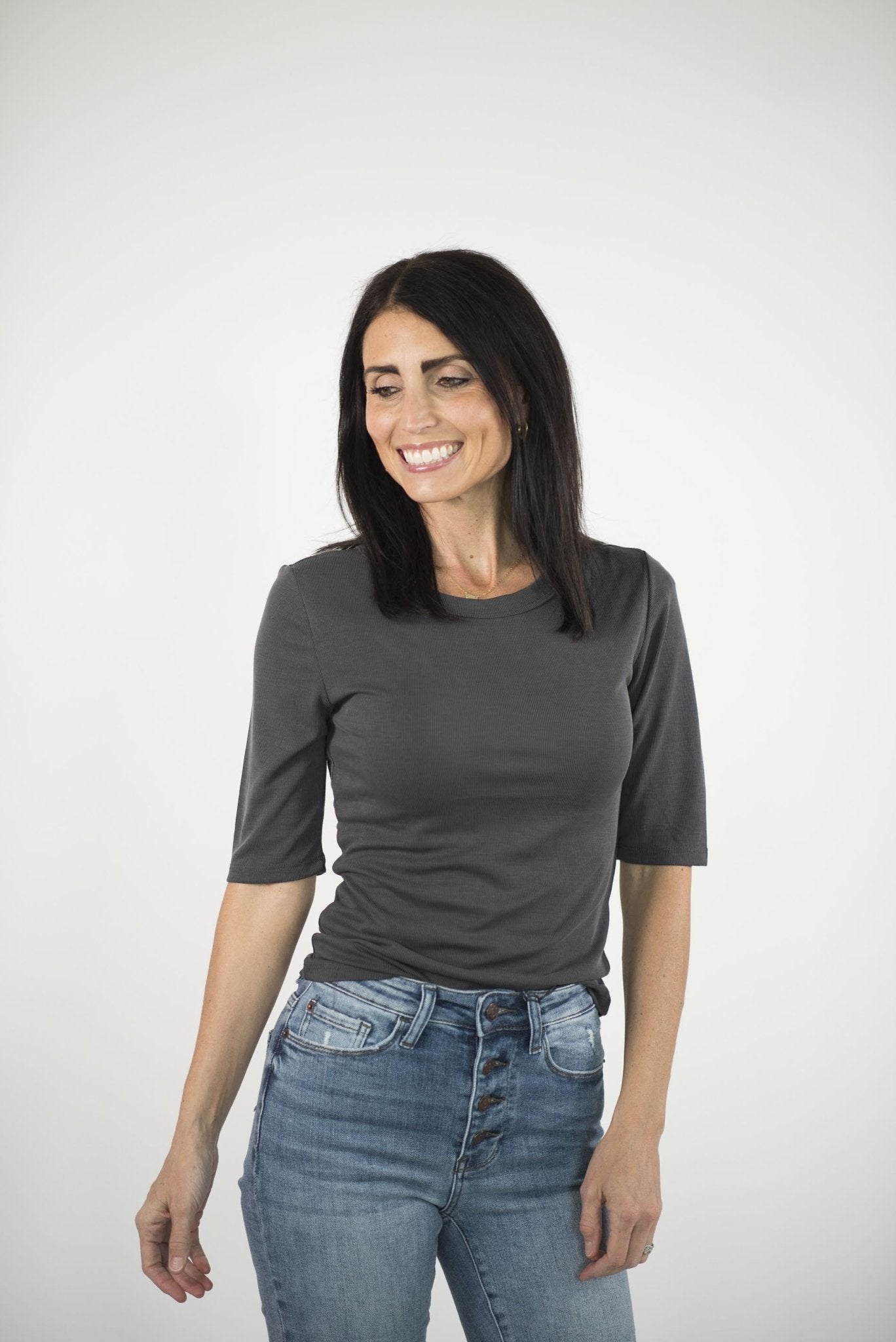 Trish Ribbed Top in Charcoal