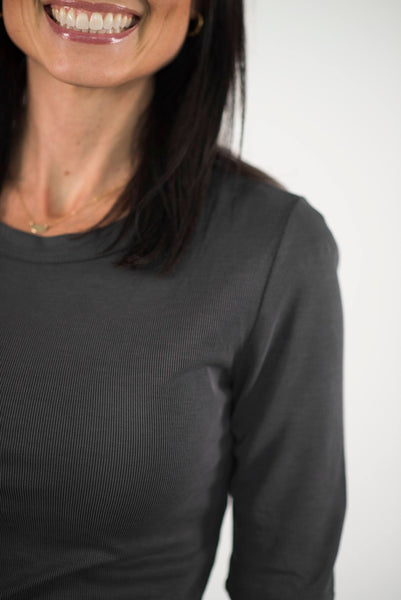 Trish Ribbed Top in Charcoal