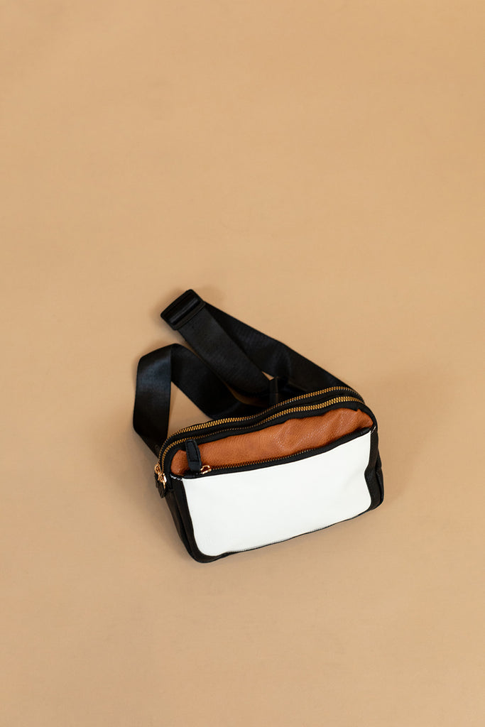 Color Block  PU Leather Cross Bag (Black)
