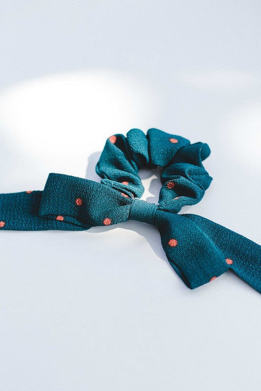 Green Dot Bow Scrunchie