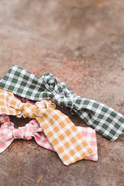 Green Gingham Tie Scrunchie