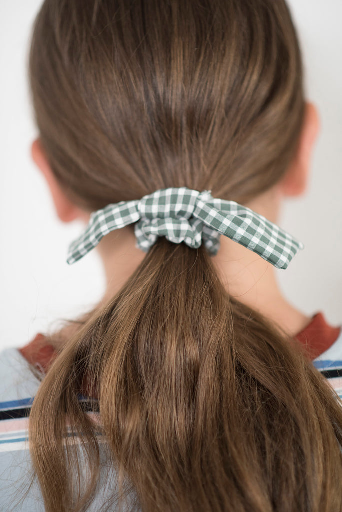 Green Gingham Tie Scrunchie