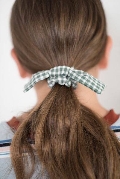 Green Gingham Tie Scrunchie
