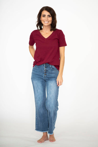 Rhea High Rise Cropped Jeans in Mid Denim