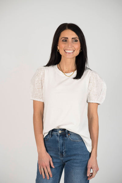 Lucie Eyelet Sleeve Blouse in Ivory